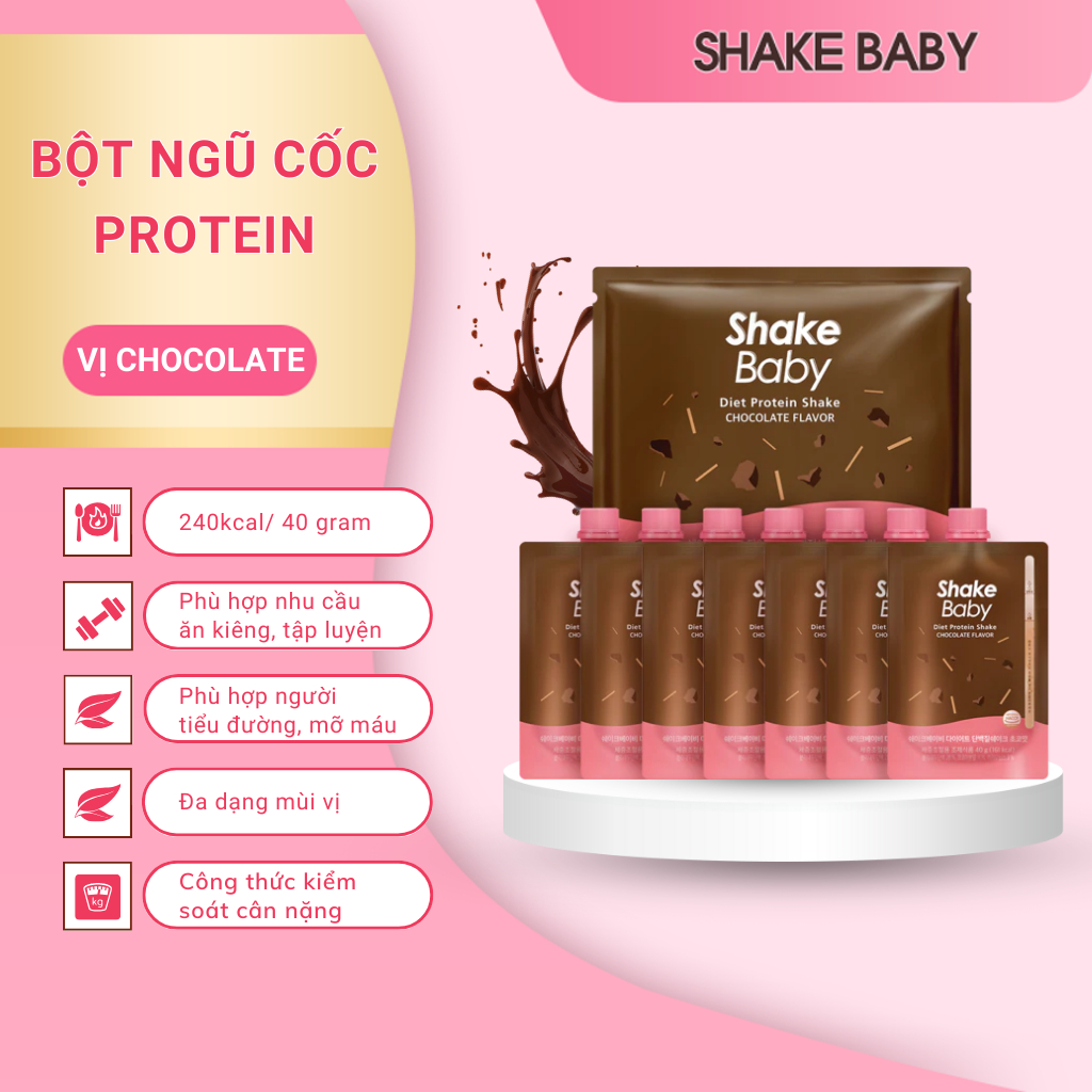[CHÍNH HÃNG] Bột Ngũ Cốc Ăn Kiêng SHAKE BABY Diet Formular Protein Vị Chocolate Hỗ Trợ Giảm Cân (Túi 7 gói x 40g)