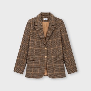 Áo khoác dạ nữ blazer kẻ nâu form suông