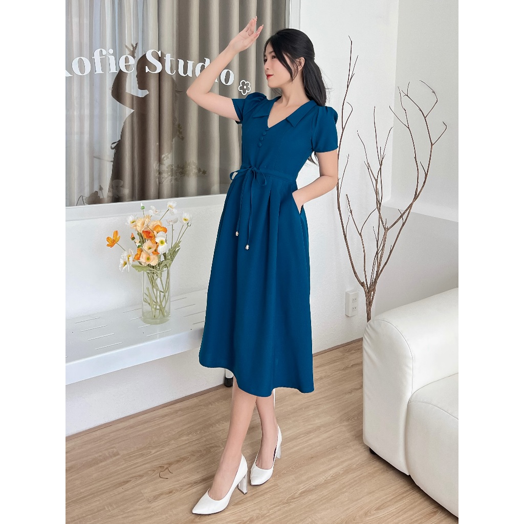 Đầm cổ bẻ xếp li phá cách D099 - Lady Fashion