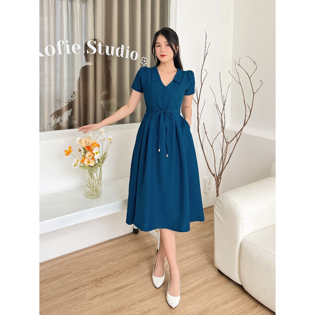Đầm cổ bẻ xếp li phá cách D099 - Lady Fashion