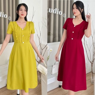 [HCM] Đầm cổ V xếp ly sang trọng D100 - Lady Fashion