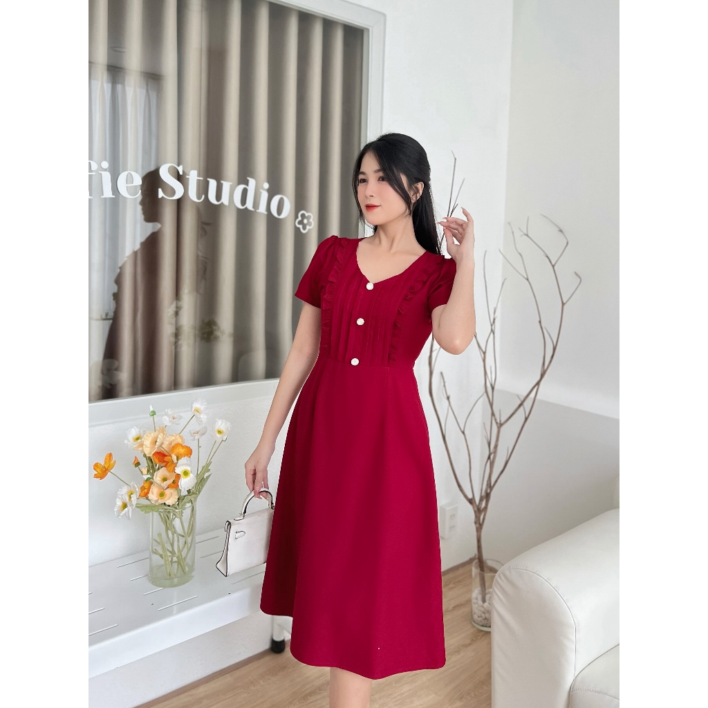 Đầm cổ V xếp ly sang trọng D100 - Lady Fashion