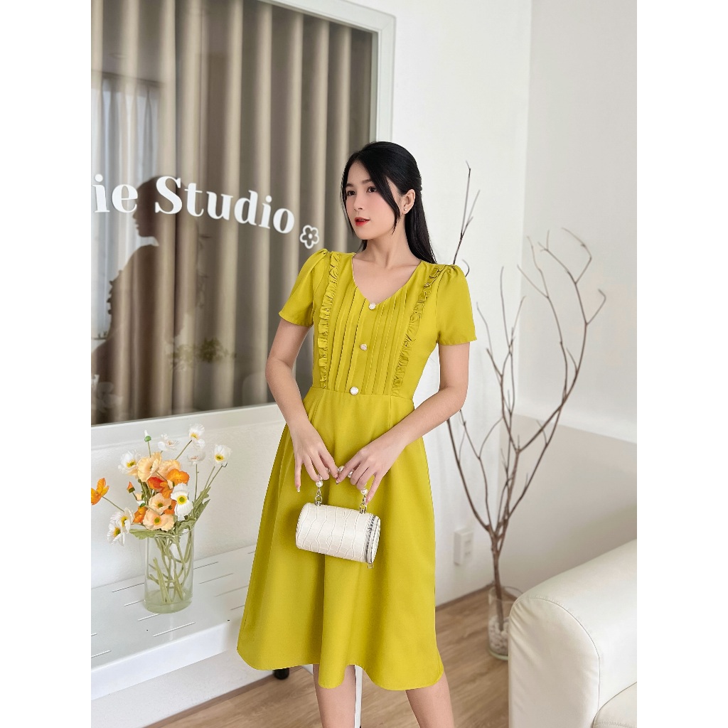 Đầm cổ V xếp ly sang trọng D100 - Lady Fashion