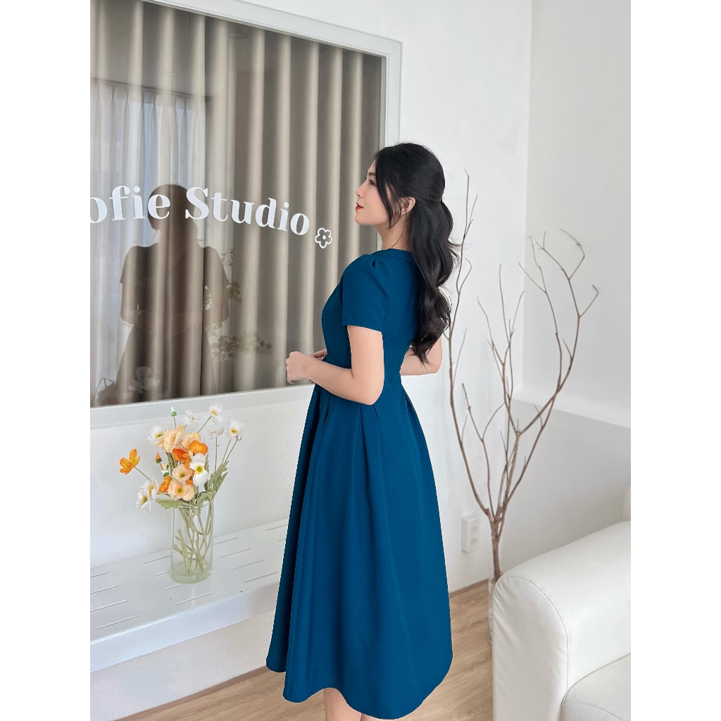 Đầm cổ bẻ xếp li phá cách D099 - Lady Fashion