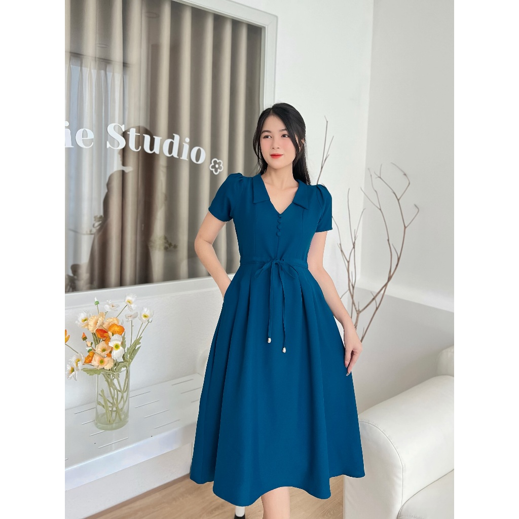 Đầm cổ bẻ xếp li phá cách D099 - Lady Fashion