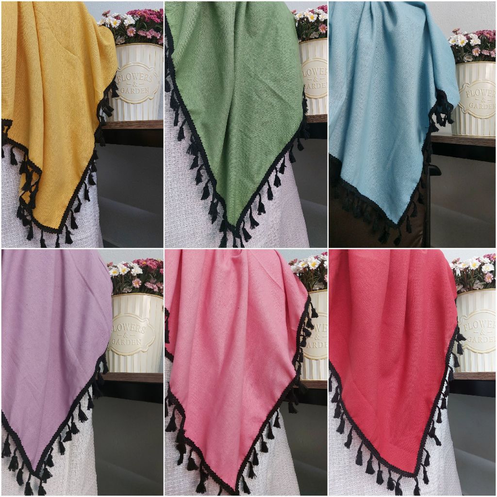 KHĂN TRẢI BÀN viền ren tua rua phong cách HÀN QUỐC. thảm phủ màu pastel hiện đại. vải thô viền ren