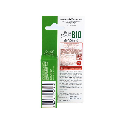 Son dưỡng Eveline Extrasoft Bio dưỡng ẩm môi hương dừa 4g