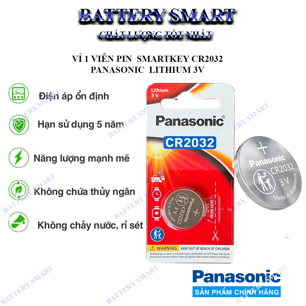 Vỉ 1 viên Pin Smartkey CR2032 Panasonic Lithium 3V Made In Indonesia Cao Cấp , Pin Smartkey Ô tô