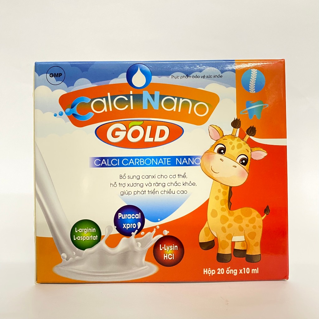 Calci Nano Gold - Canxi Carbonate Nano (Bổ dung canxi cho cơ thể, hỗ trợ xương và răng chắc khoẻ, giúp phát triển chiều