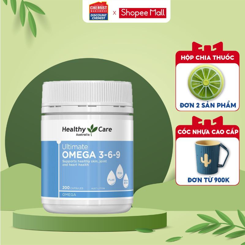 Viên uống omega 3-6-9 Ultimate Healthy Care tăng cường thị lực, tim mạch, huyết áp và trí não của Úc 200 viên