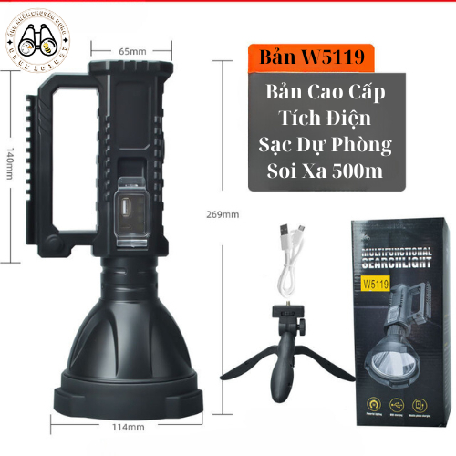 Đèn Pin Siêu Sáng Cao Cấp Chiếu Xa Trên 500m,Tích Hợp Chân USB Sạc Dự Phòng, Có Chân Đế, Pin Trâu, Chống Nước