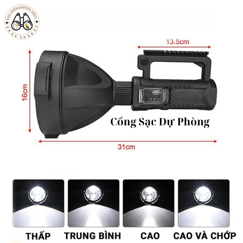 Đèn Pin Siêu Sáng Cao Cấp Chiếu Xa Trên 500m,Tích Hợp Chân USB Sạc Dự Phòng, Có Chân Đế, Pin Trâu, Chống Nước