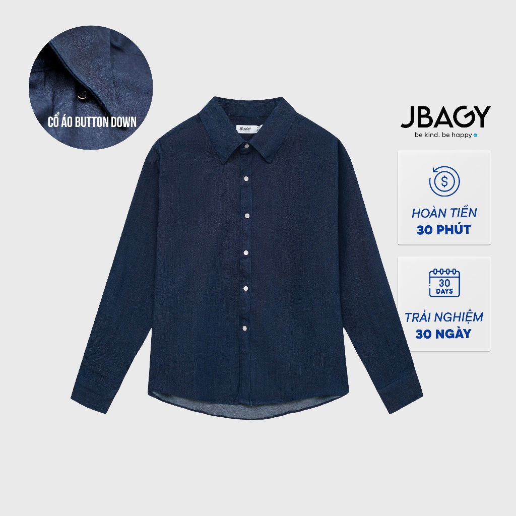 Áo sơ mi bò nam tay dài JBAGY, Áo sơ mi denim đứng form cúc ngọc - JS08