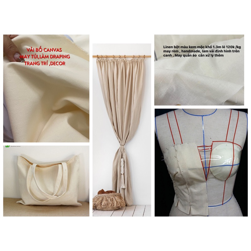 Vải Linen mộc khổ 135cm ,BỐ CANVAS khổ 1.55m dùng trong draping, lót túi, trang trí rèm cổ trang