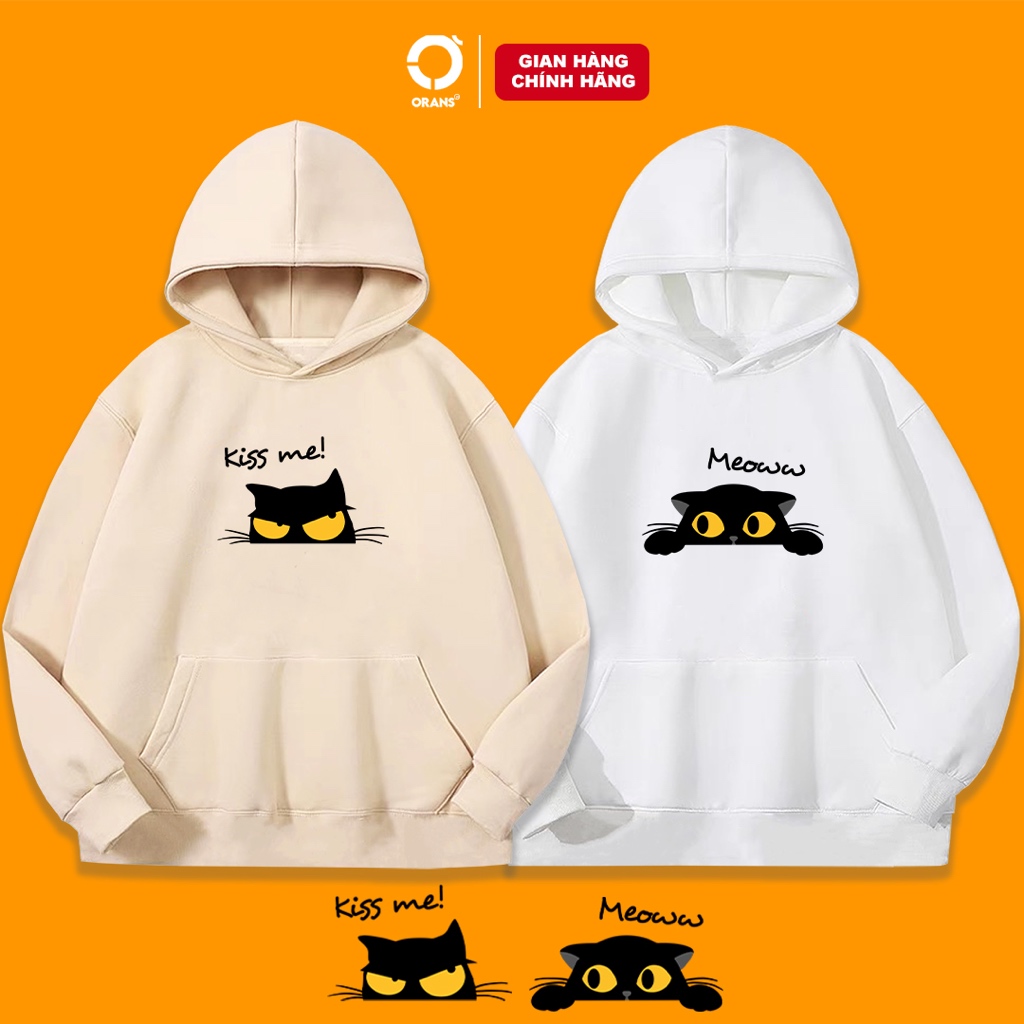 Áo hoodie đôi Kiss me Meow Orans Classic chất cotton lót bông fullbox - Orans basic