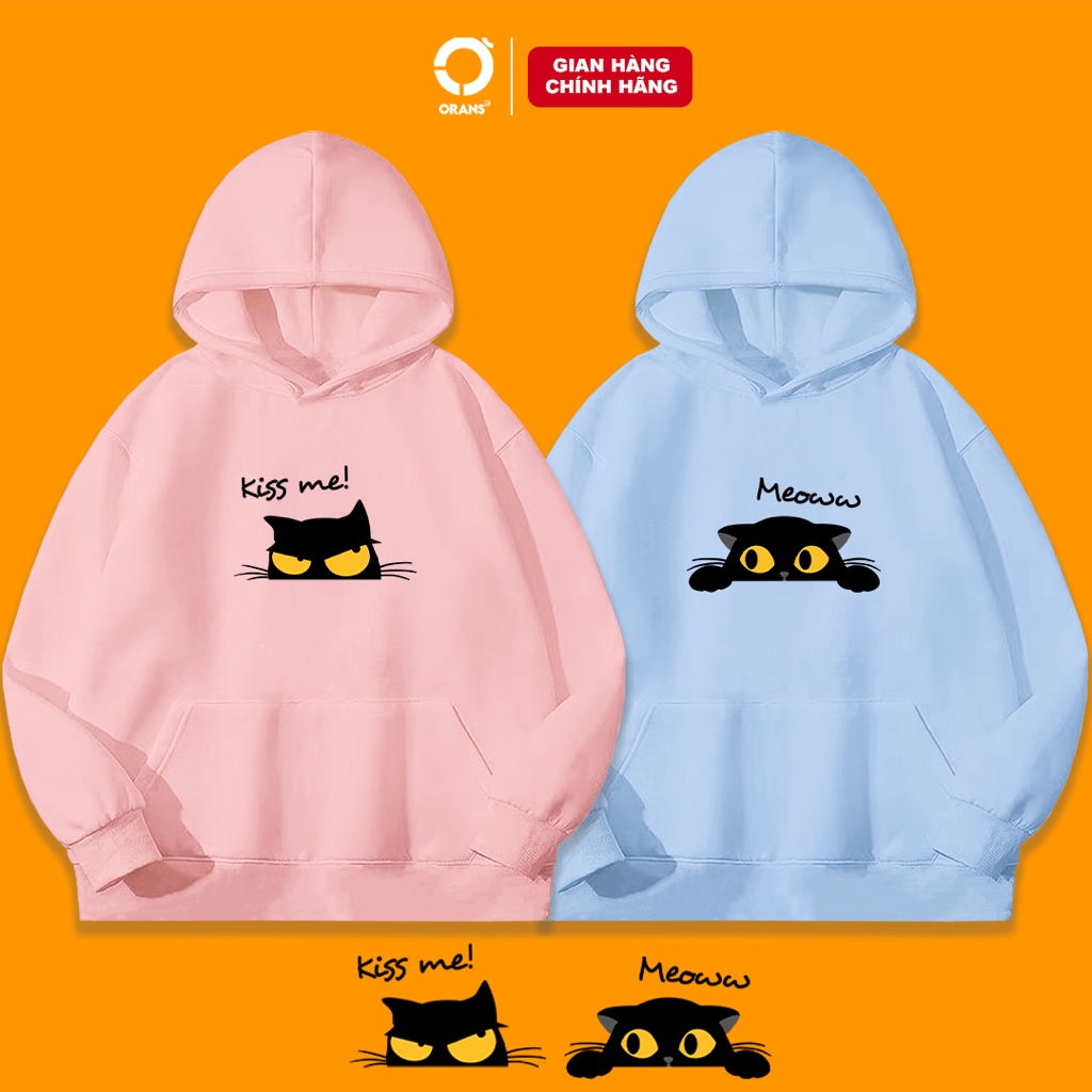 Áo hoodie đôi Kiss me Meow Orans Classic chất cotton lót bông fullbox - Orans basic