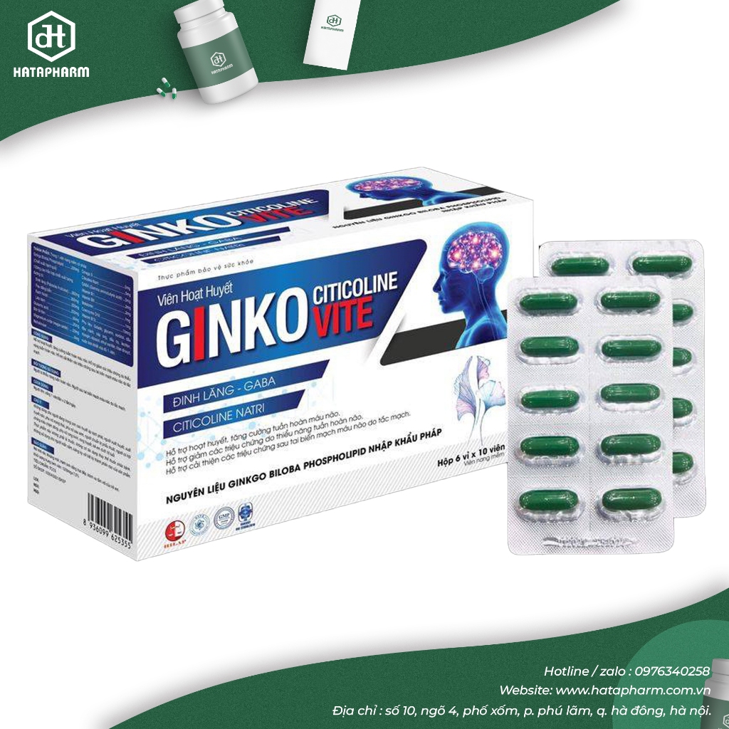 Hoạt huyết dưỡng não, tăng tuần hoàn máu não Ginko Citicoline Vite hộp 60 viên ngochuyenpharma