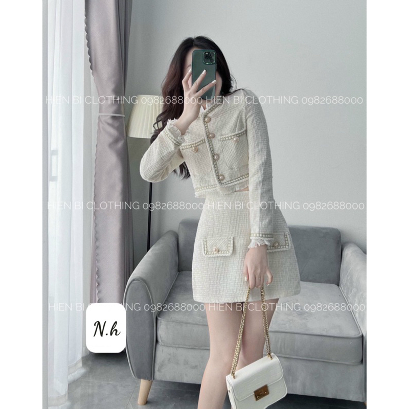 Set Váy thiết kế nữ váy ngắn kèm áo viền đính đá siêu xinh chuẩn form
