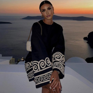 Morocco Zara đầm thêu boho tương phản - Luumooc