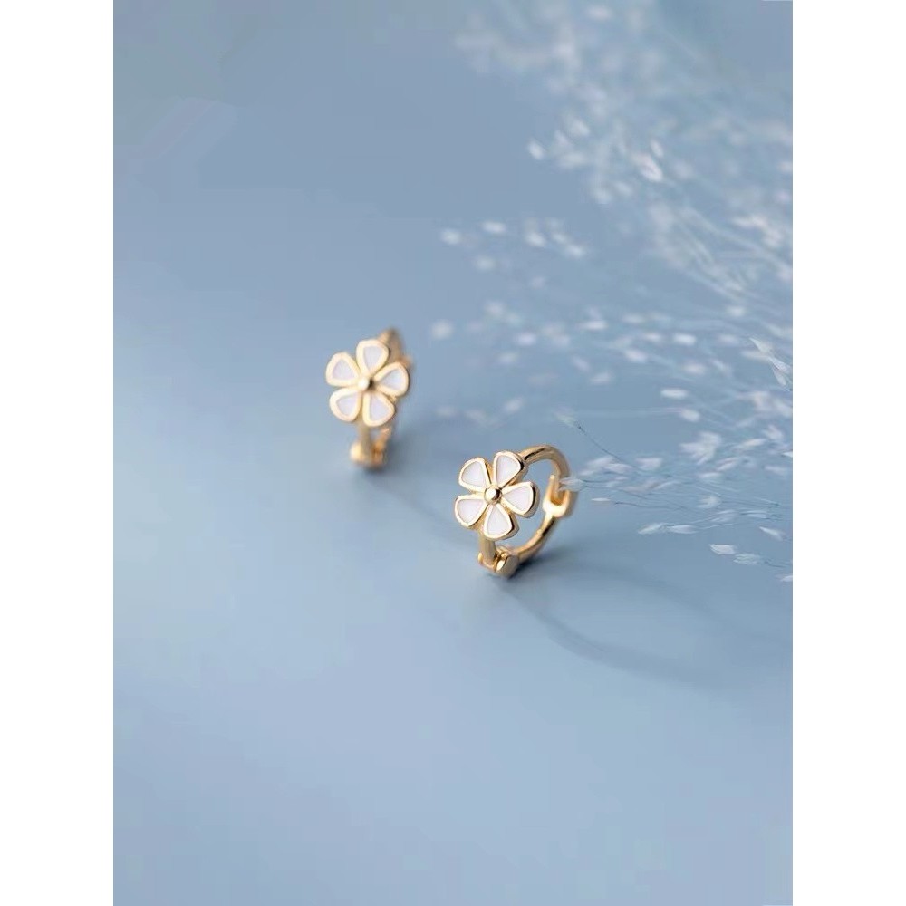 Bông tai bạc nữ Khuyên tai bạc nữ vòng tròn hình hoa sữa phong cách hàn quốc cá tính