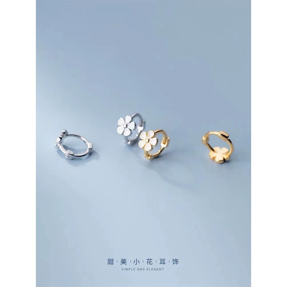 Bông tai bạc nữ Khuyên tai bạc nữ vòng tròn hình hoa sữa phong cách hàn quốc cá tính
