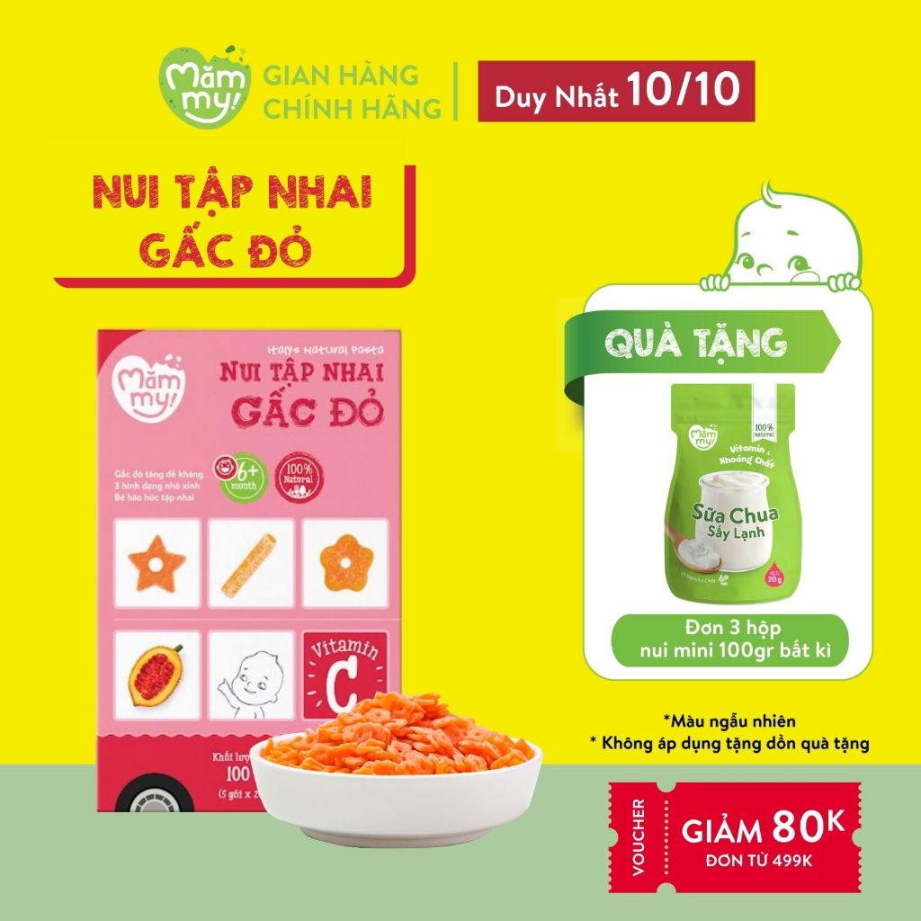 Nui ăn dặm gấc đỏ mini bỗ dưỡng cho bé mới tập nhai Mămmy, 100gram