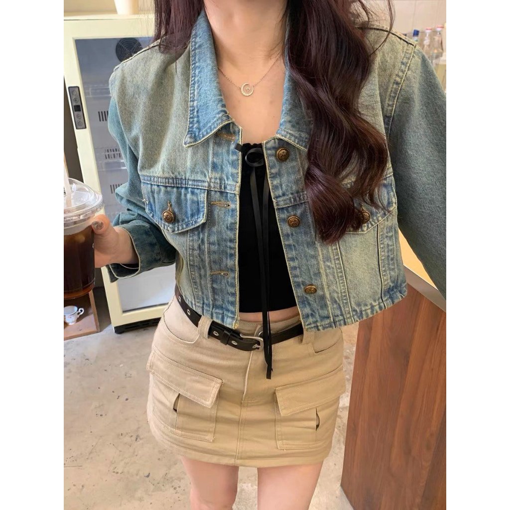 Áo khoác jeans, Áo khoác bò croptop cá tính phong cách Hàn Quốc Winny Store