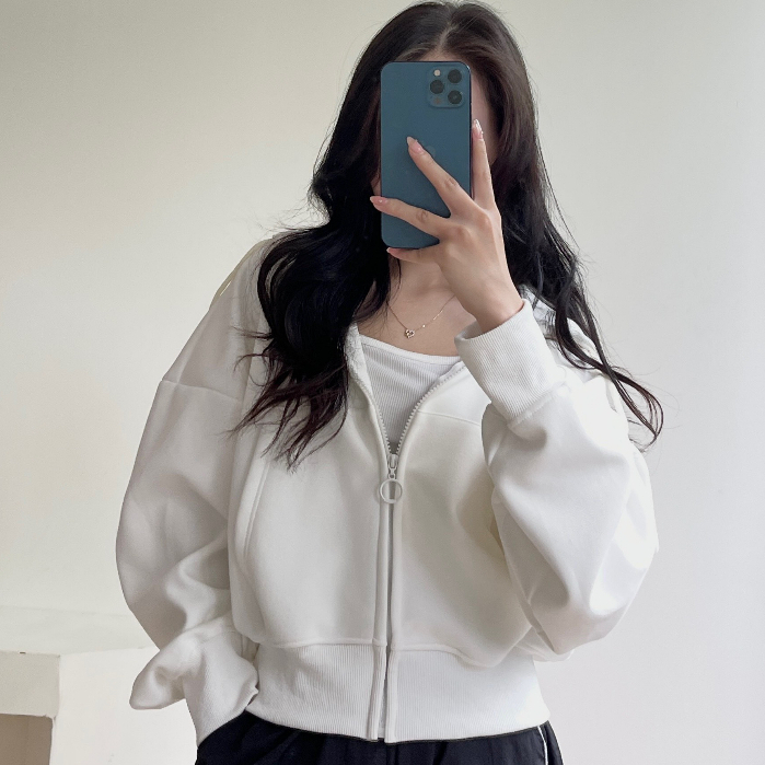 Áo khoác nỉ croptop Hàn, Áo nỉ dáng rộng siêu xinh maylala.store