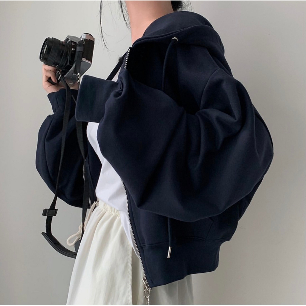 Áo khoác nỉ croptop Hàn, Áo nỉ dáng rộng siêu xinh maylala.store