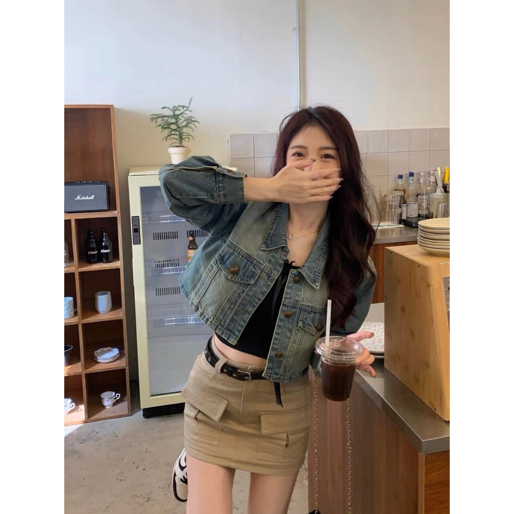 Áo khoác jeans, Áo khoác bò croptop cá tính phong cách Hàn Quốc Winny Store