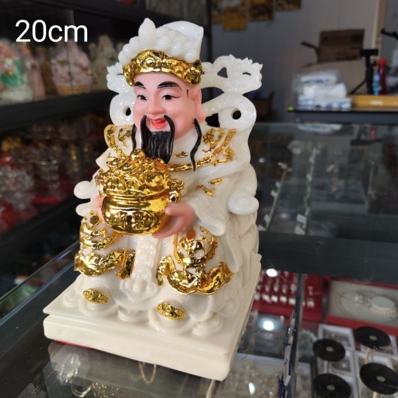 Tượng Thần Tiền Đá Đúc Màu Trắng Cao 20cm