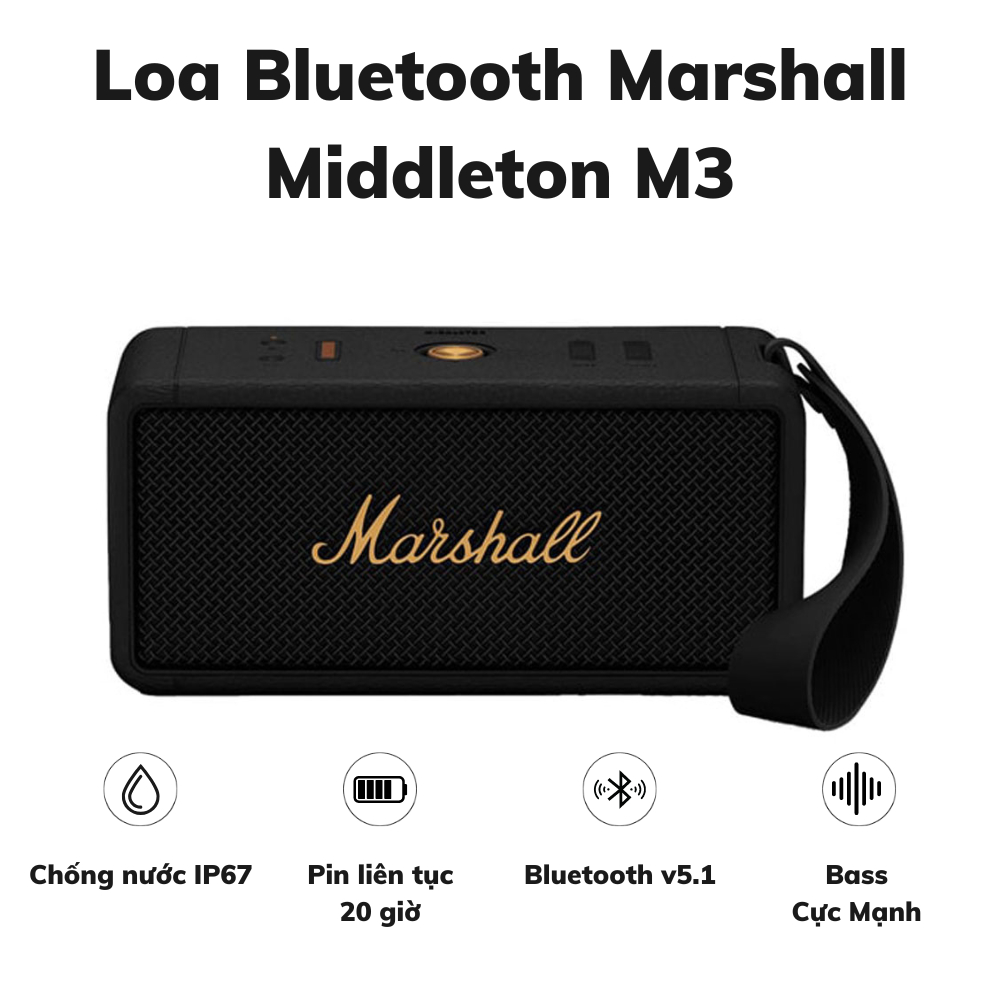 Loa Bluetooth Marshall Middleton M3 Công Xuất 20w Pin Sử Dụng 10 giờ Bảo Hành 12 Tháng LINKEETECH