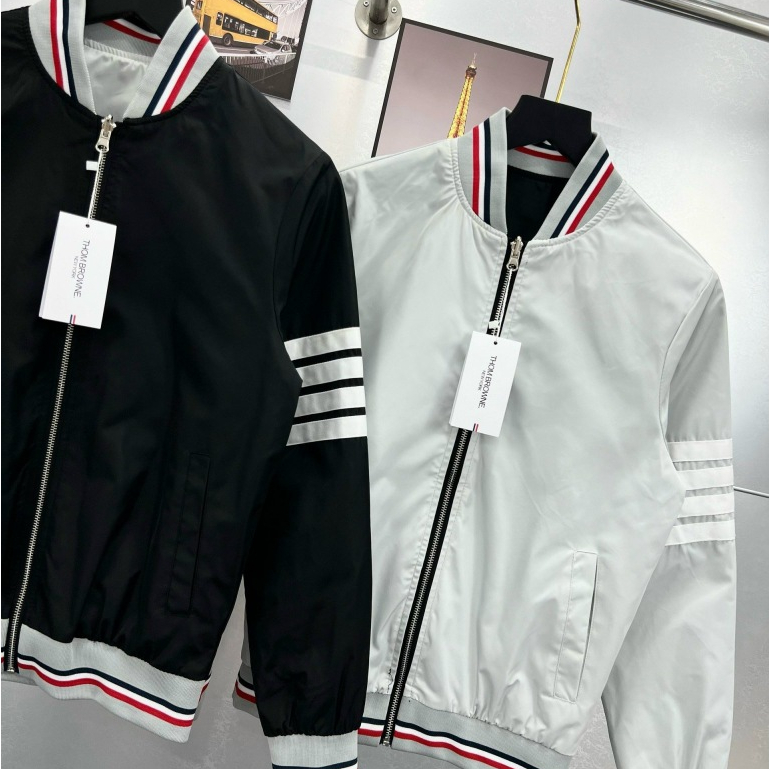 Áo Bomber, Áo khoác Thome Cao Cấp Phối 3 Sọc Dành Cho Nam Nữ Bản Mới 2023