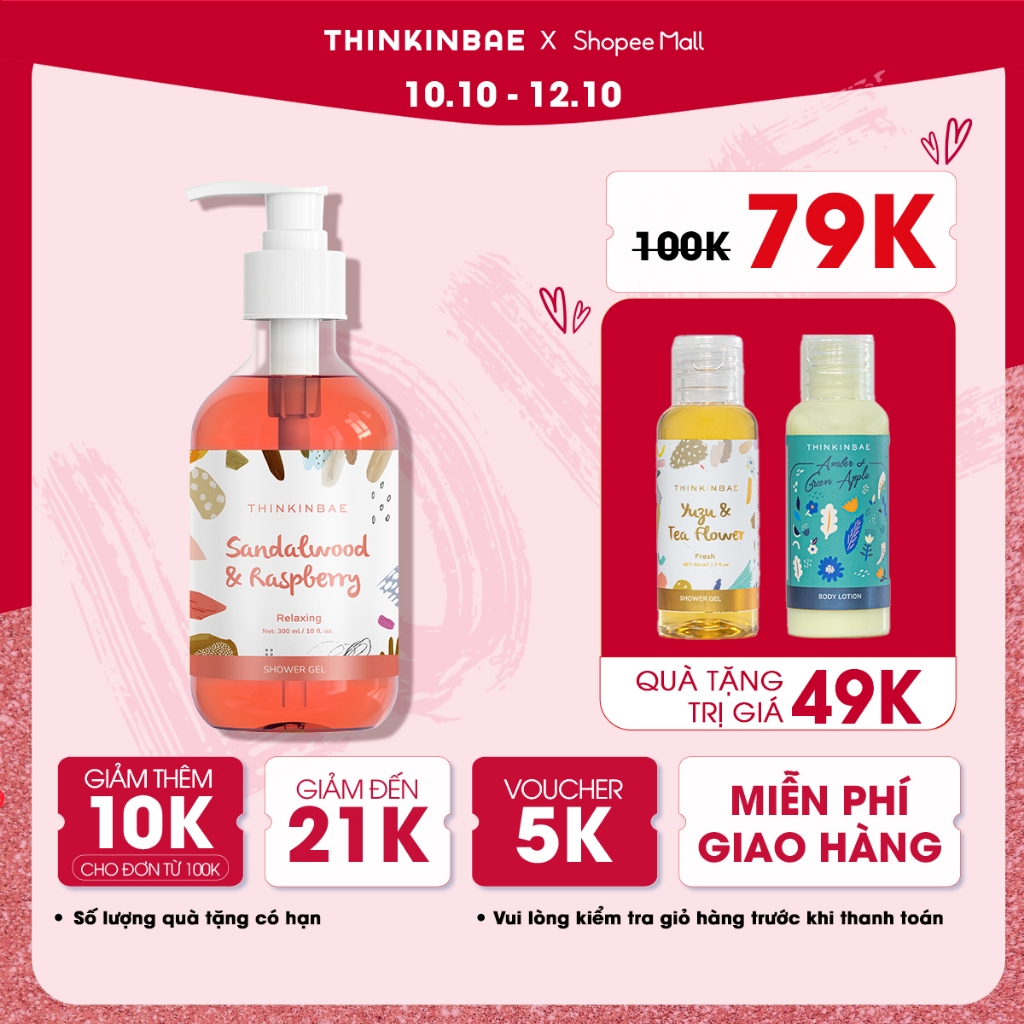 Sữa Tắm Dưỡng Ẩm THINKINBAE Hương SandalWood & Raspberry 300ml