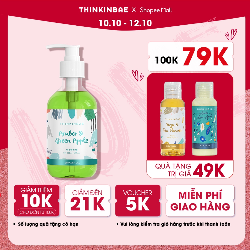 Sữa Tắm Dưỡng Ẩm THINKINBAE hương Hổ phách và Táo xanh 300ml