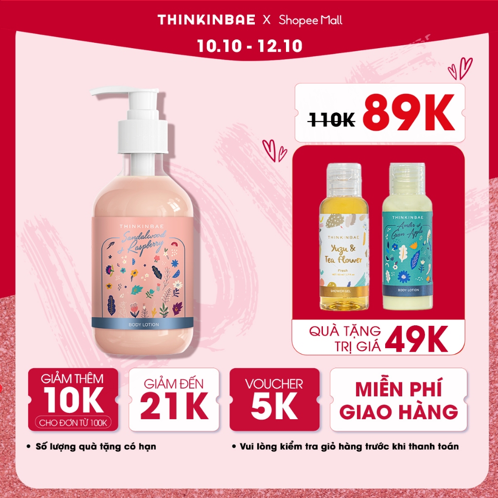 Sữa Dưỡng Thể Cấp Ẩm Thinkinbae Hương Sandal Wood & Raspberry 300ml