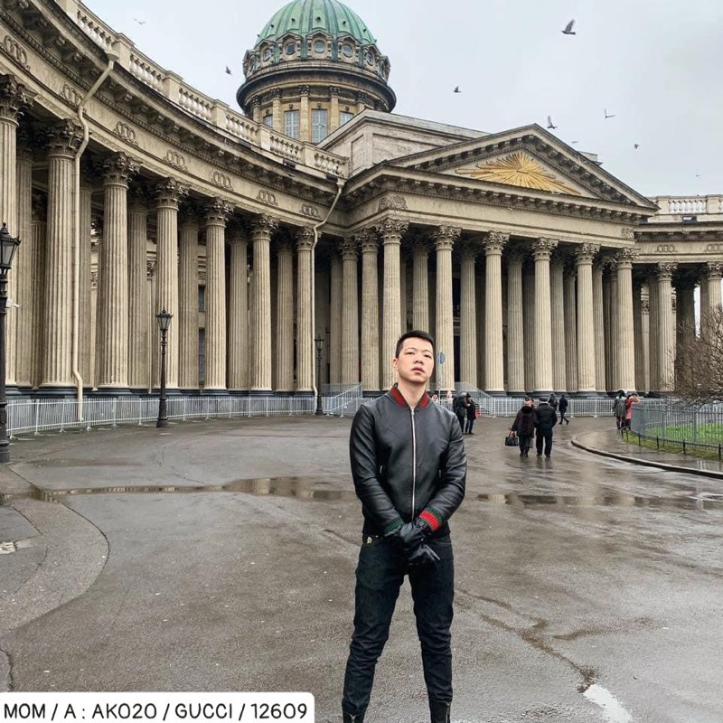 Áo khoác da bomber gc có hoạ tiết đơn giản khoá kéo màu đen thời trang nam phong cách giới trẻ có size từ s đến xl