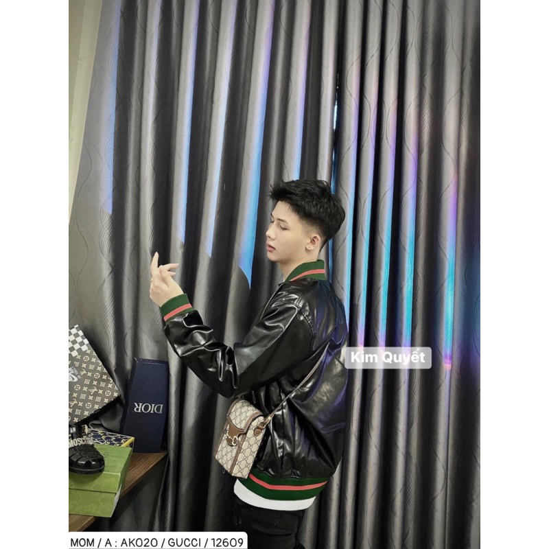 Áo khoác da bomber gc có hoạ tiết đơn giản khoá kéo màu đen thời trang nam phong cách giới trẻ có size từ s đến xl