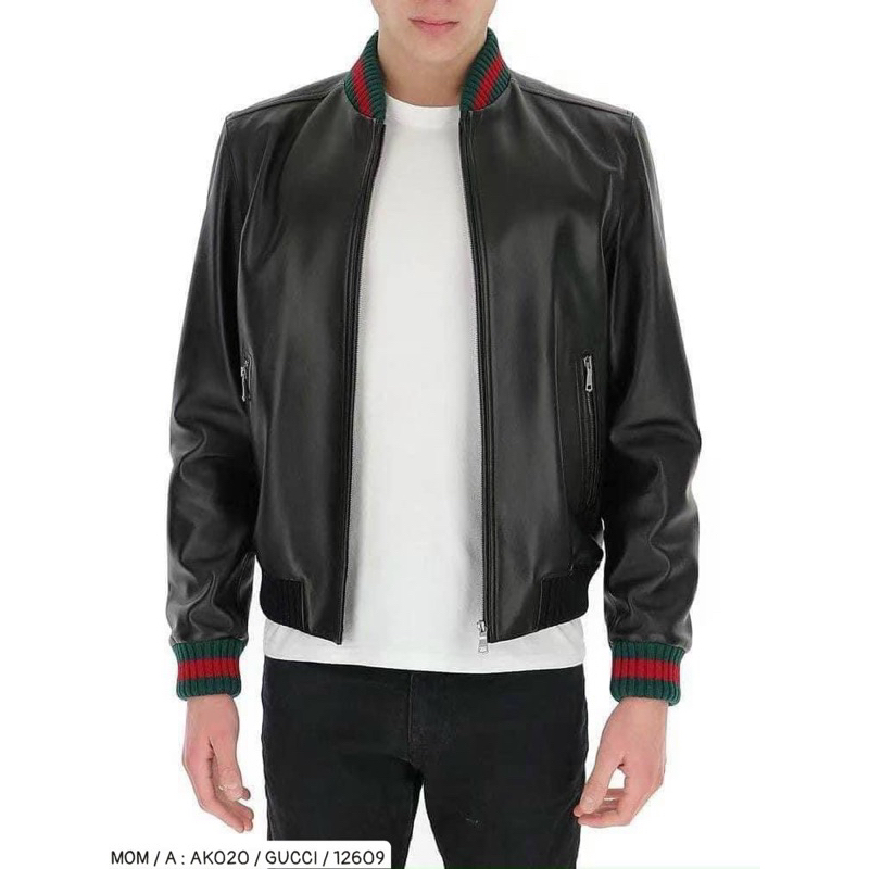 Áo khoác da bomber gc có hoạ tiết đơn giản khoá kéo màu đen thời trang nam phong cách giới trẻ có size từ s đến xl