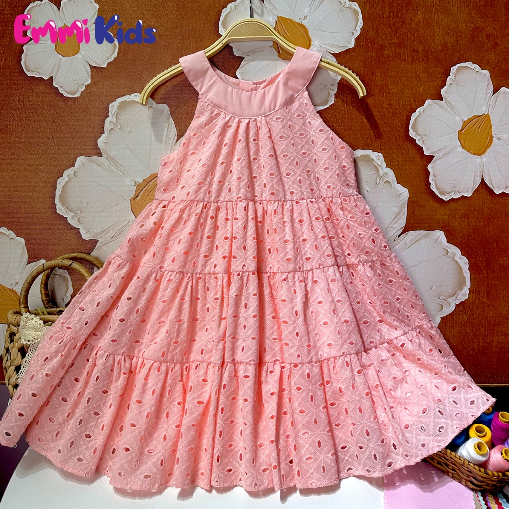 Váy bé gái yếm chất xô linen A28 EmmiKids, Đầm trẻ em xòe xinh
