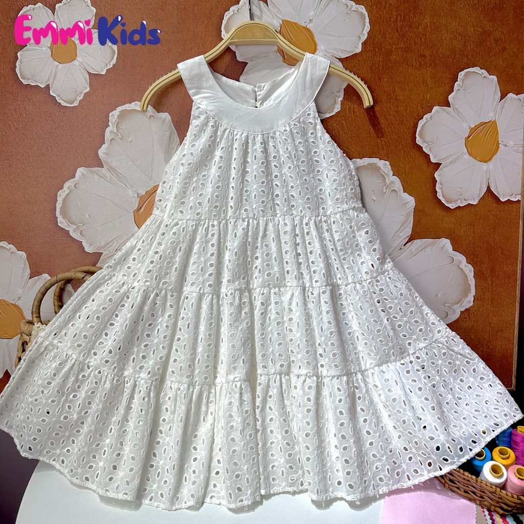 Váy bé gái yếm chất xô linen A28 EmmiKids, Đầm trẻ em xòe xinh