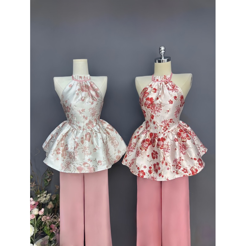 Set áo yếm gấm kèm quần suông