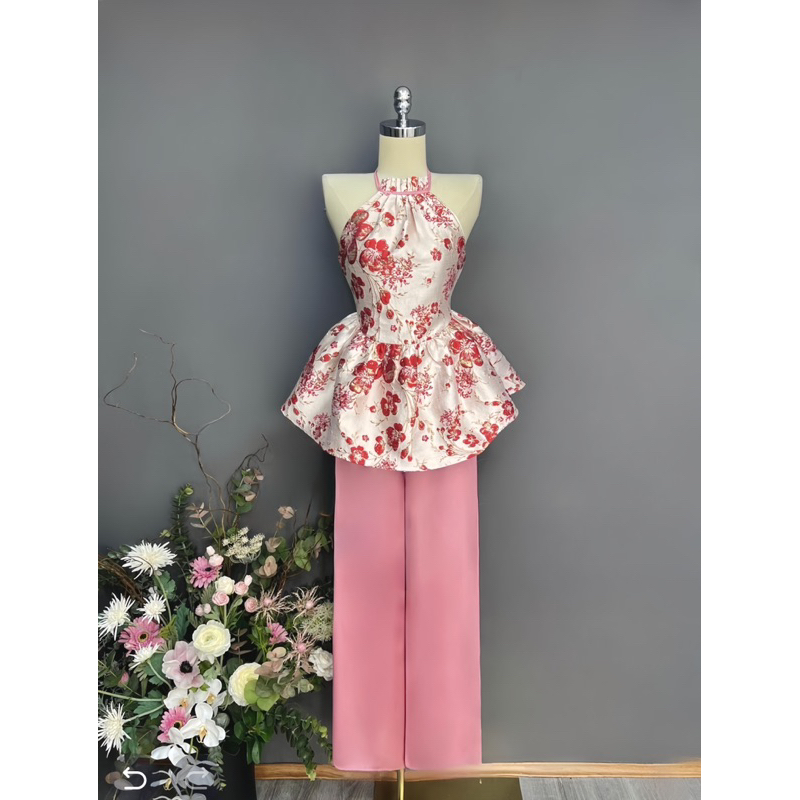 Set áo yếm gấm kèm quần suông