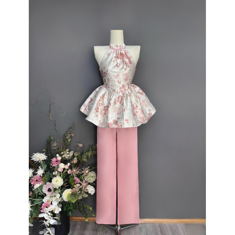 Set áo yếm gấm kèm quần suông