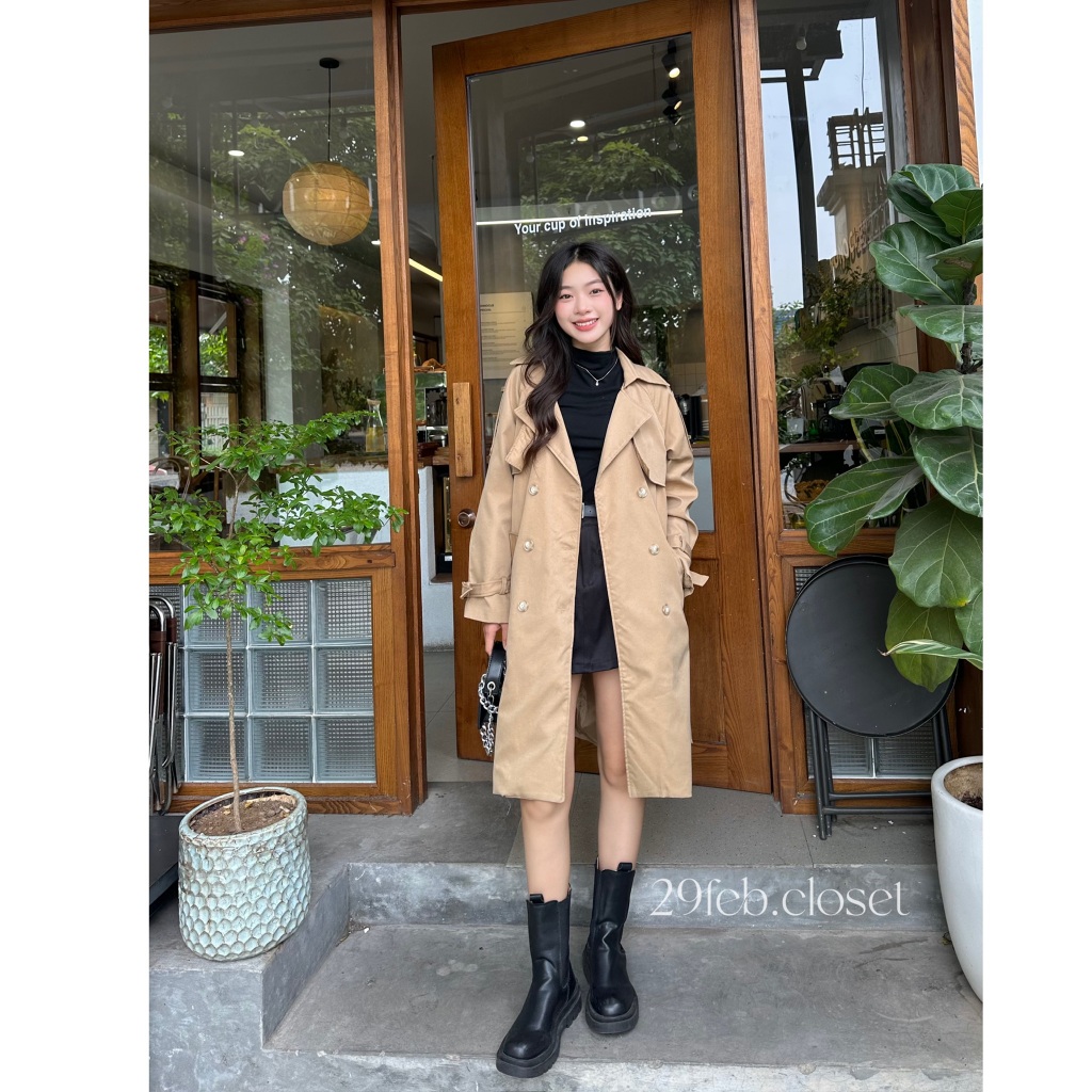 Áo Khoác Mangto Nữ Dáng Dài 6 Khuy 29feb.closet Kèm Dây Đai Thời Trang Thu Đông - A341