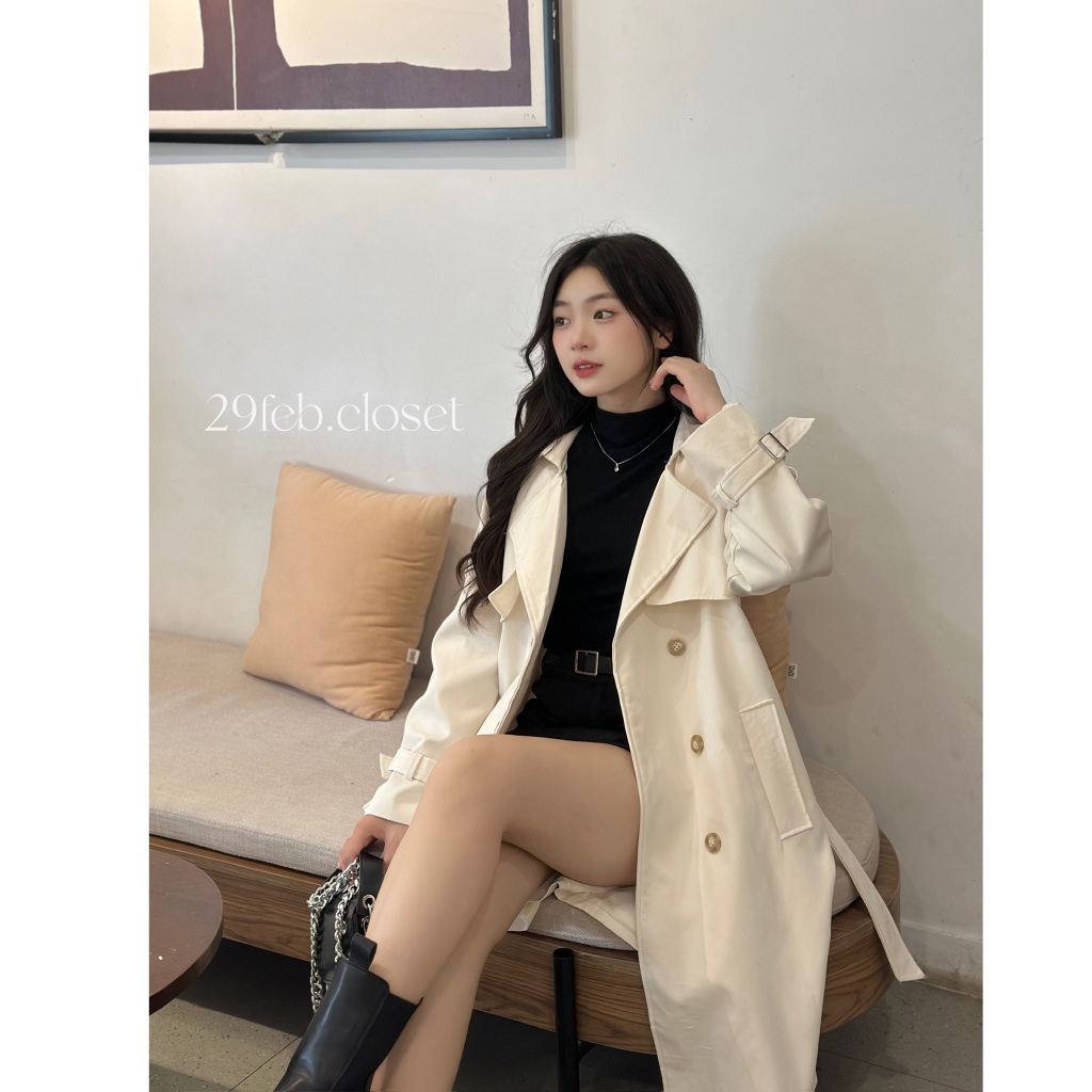 Áo Khoác Mangto Nữ Dáng Dài 6 Khuy 29feb.closet Kèm Dây Đai Thời Trang Thu Đông - A341