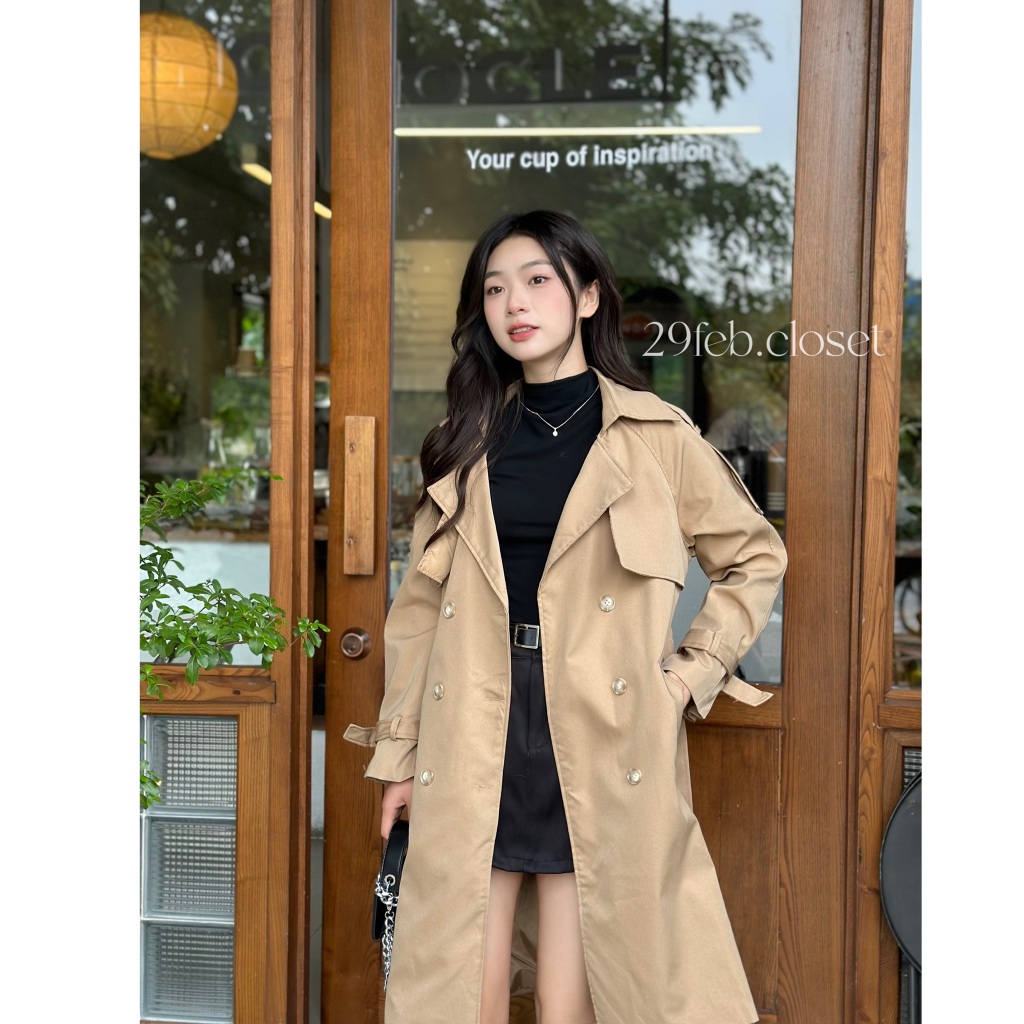 Áo Khoác Mangto Nữ Dáng Dài 6 Khuy 29feb.closet Kèm Dây Đai Thời Trang Thu Đông - A341