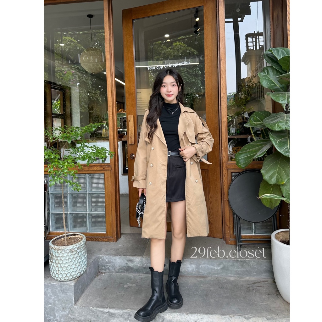 Áo Khoác Mangto Nữ Dáng Dài 6 Khuy 29feb.closet Kèm Dây Đai Thời Trang Thu Đông - A341