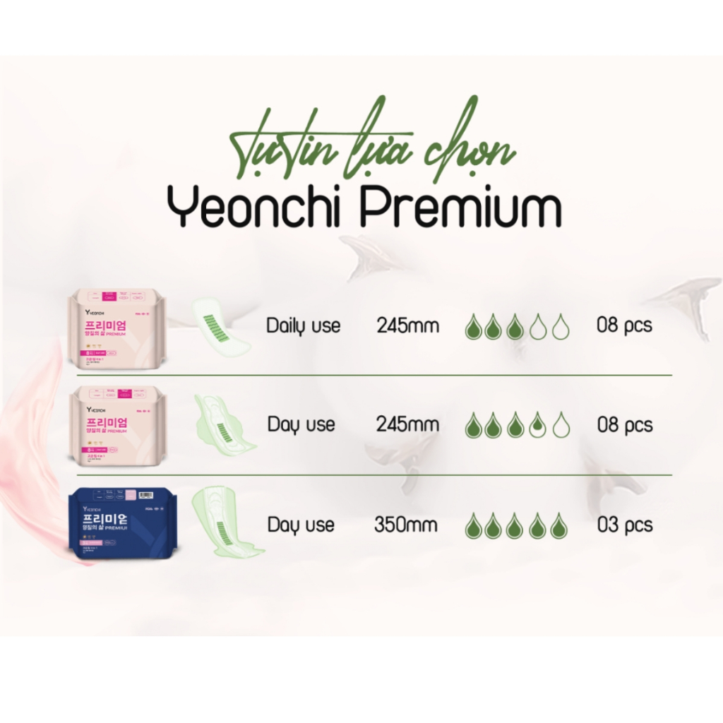 Băng vệ sinh siêu ban đêm Yeonchi Premium Hàn Quốc 350mm siêu mỏng 0.1cm với thiết kế cánh quạt an toàn cả đêm