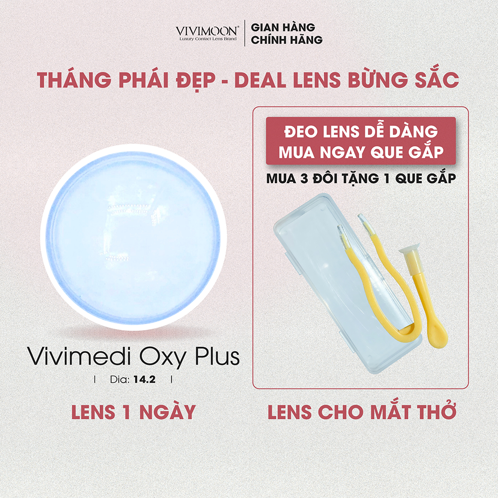 Kính áp tròng VIVIMOON LENS trong suốt cận 1 ngày cho mắt thở Vivimedi Oxy Plus 24h